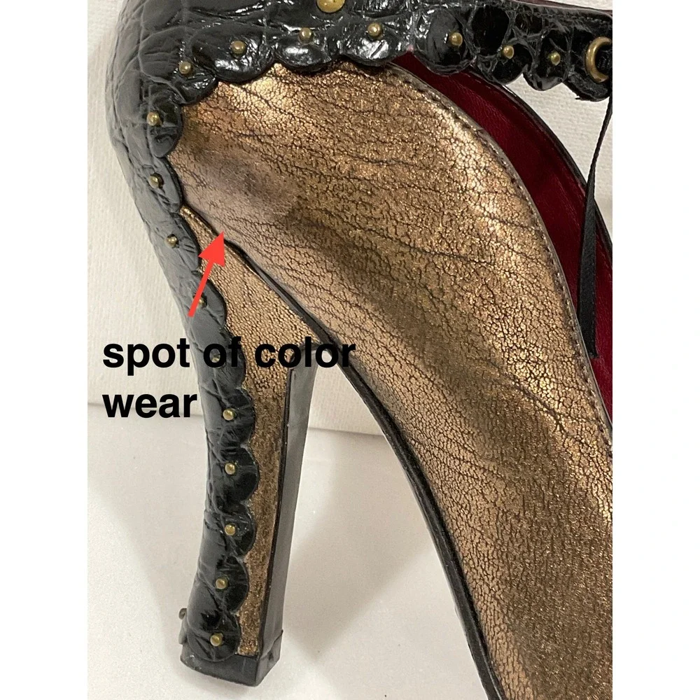 J Vincent women's shoes heels leather sole metallic bronze black studded 6.5 3.5